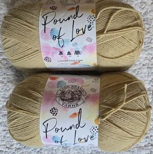 Lion Brand Pound of Love Yarn 2 Skeins Color:STRAW (TAN)16 OZ EA 2040 YDS TOTAL